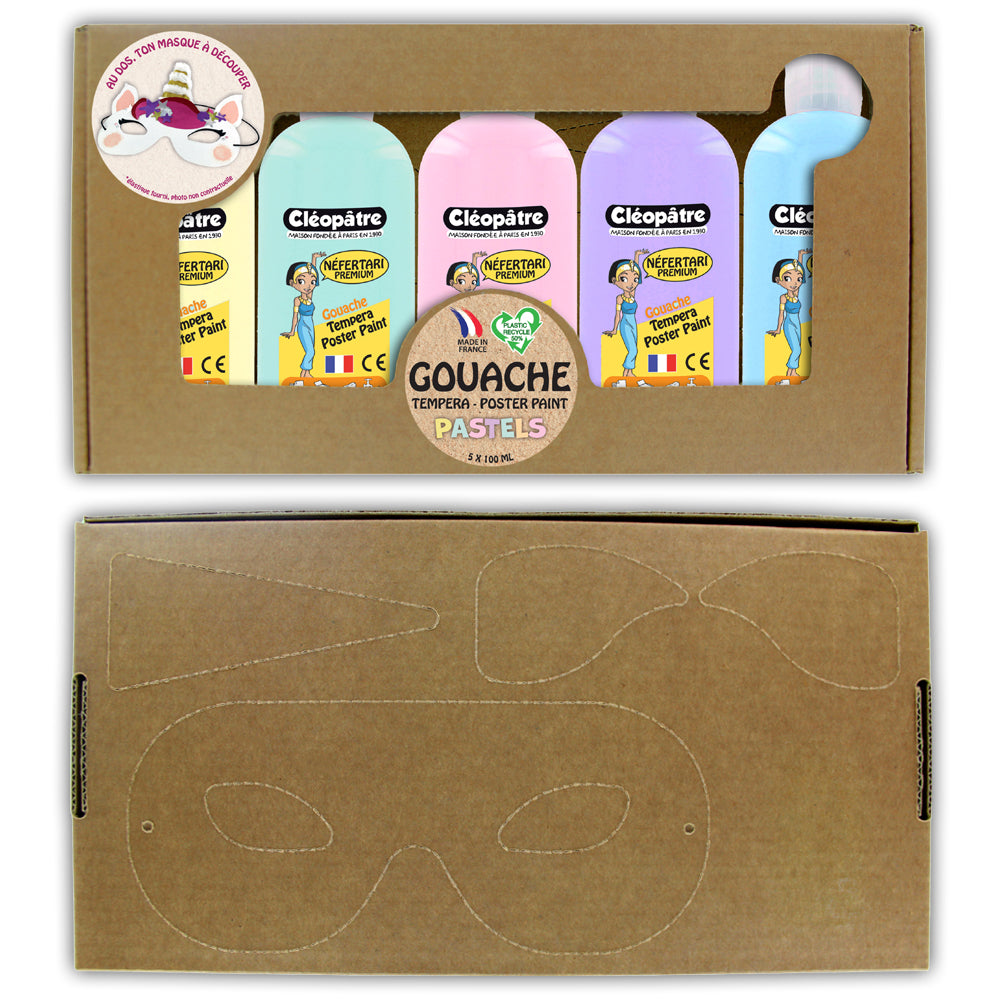 Coffret de 5 flacons de peinture gouache Pastel 100ml + 1 masque