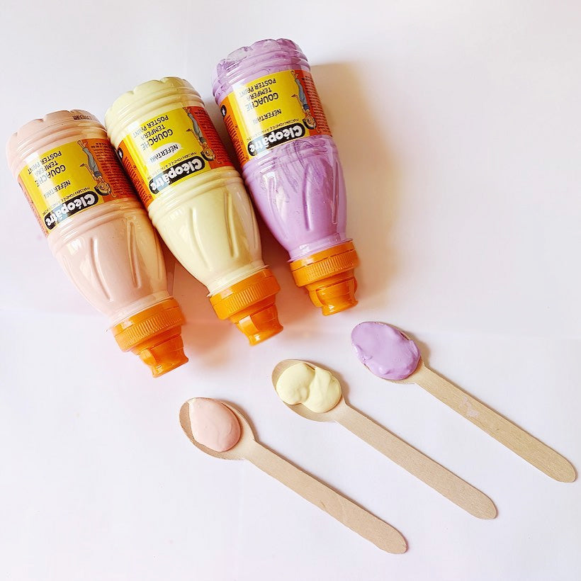 Lot de 5 flacons de Gouache Néfertari Pastel 250ml : Blé, Amande, Pêche, Lavande et Azur