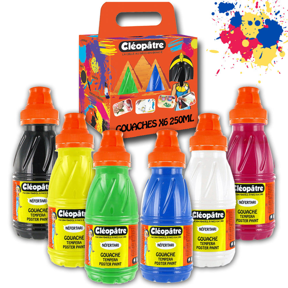 Coffret de 6 flacons de Gouaches couleurs primaires en 250ml