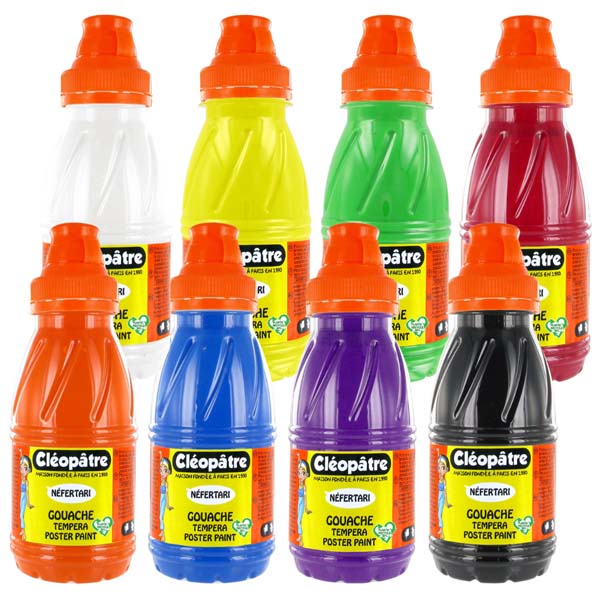Lot de 8 flacons de Peinture Gouache Néfertari 250ml