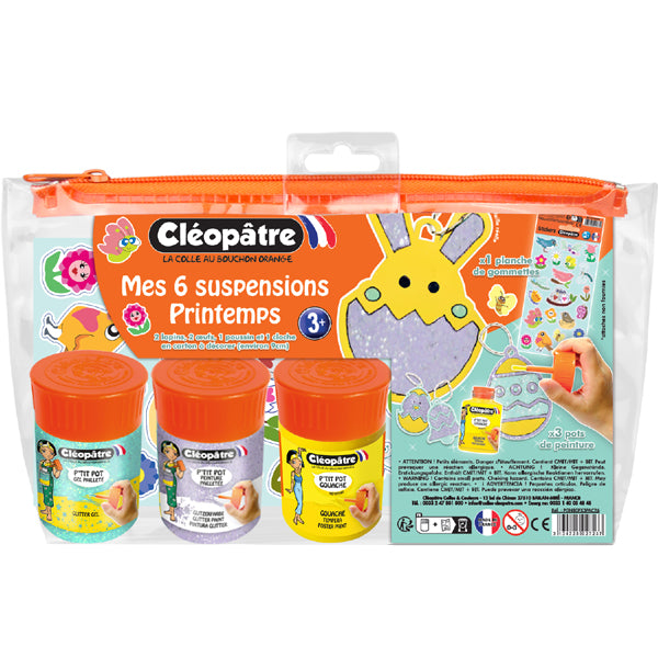 Ma Trousse Créative Printemps, 6 suspensions de Printemps en carton Épais à décorer + 3 p'tits pots + 1 planche de gommettes