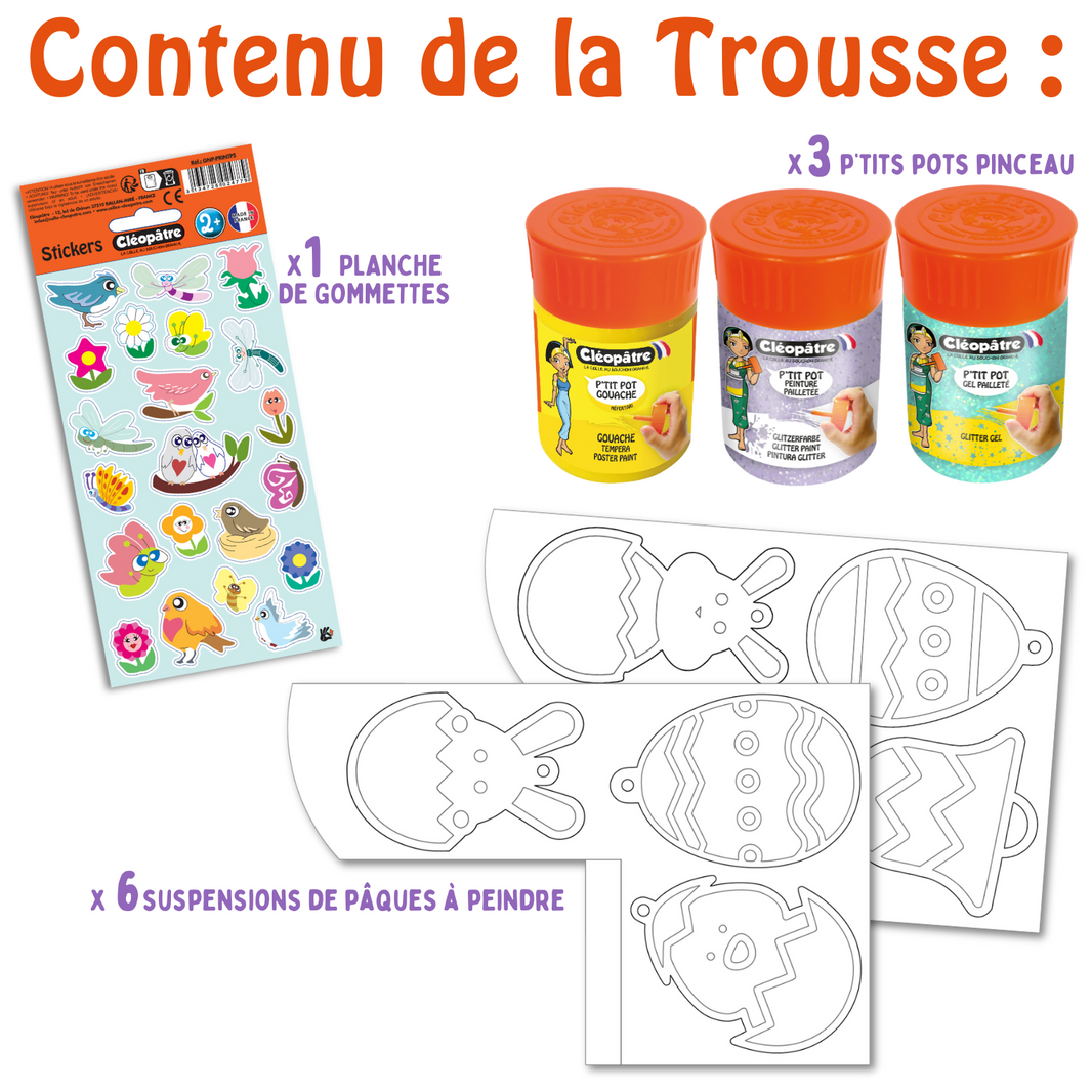 Ma Trousse Créative Printemps, 6 suspensions de Printemps en carton Épais à décorer + 3 p'tits pots + 1 planche de gommettes