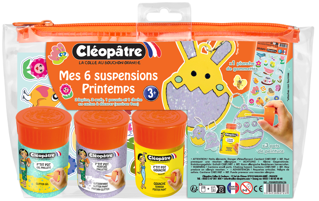 Ma Trousse Créative Printemps, 6 suspensions de Printemps en carton Épais à décorer + 3 p'tits pots + 1 planche de gommettes
