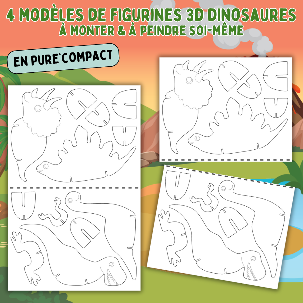 Mes 24 figurines 3D Dinosaures à décorer en Pure'Compact