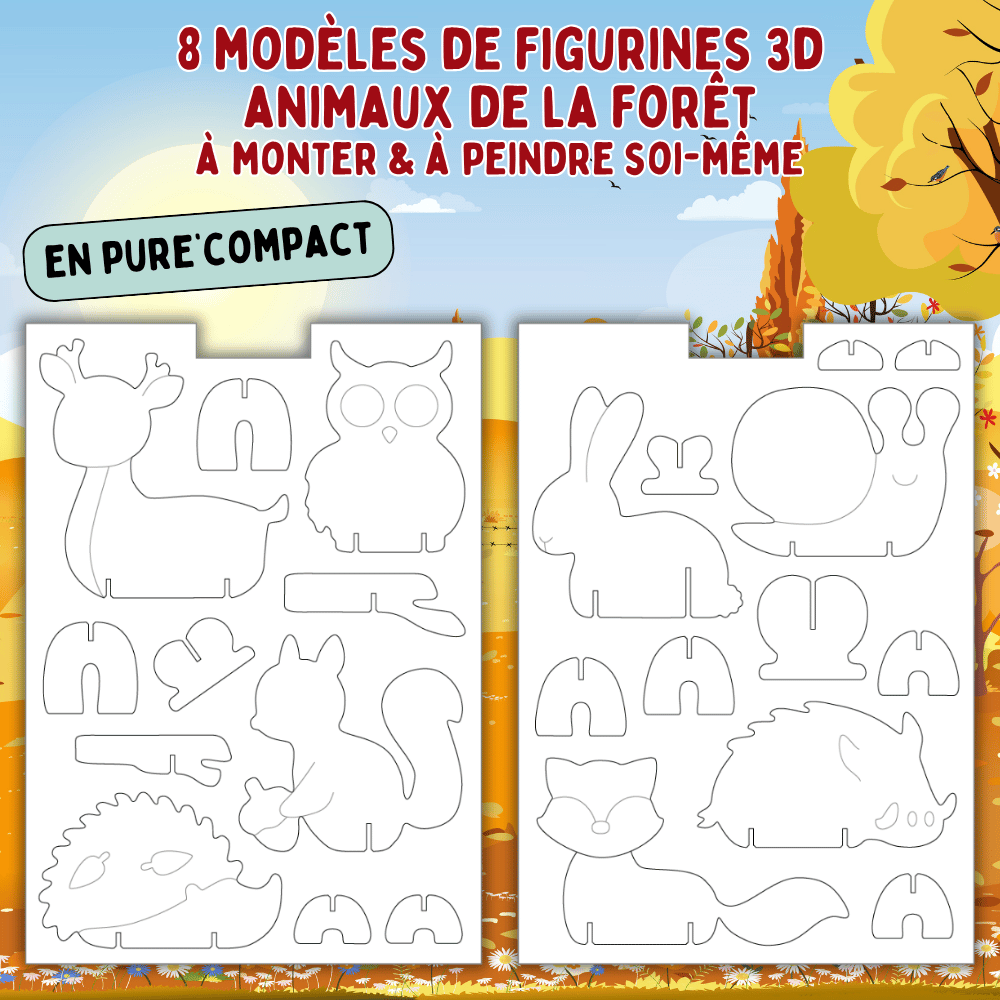 Mes 24 figurines 3D Animaux de la Forêt à décorer en Pure'Compact