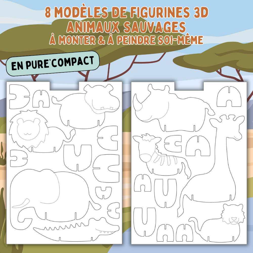 Mes 24 figurines 3D Animaux Sauvages à décorer en Pure'Compact