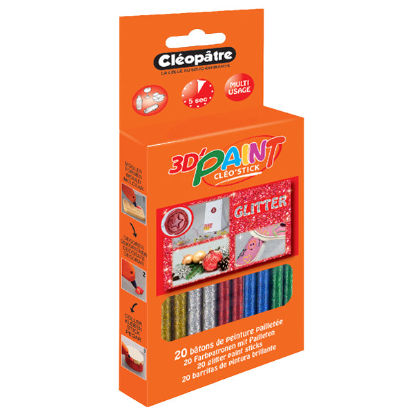 Boîte de 20 bâtons de peinture pailletée Cléo'STICK 3D Paint