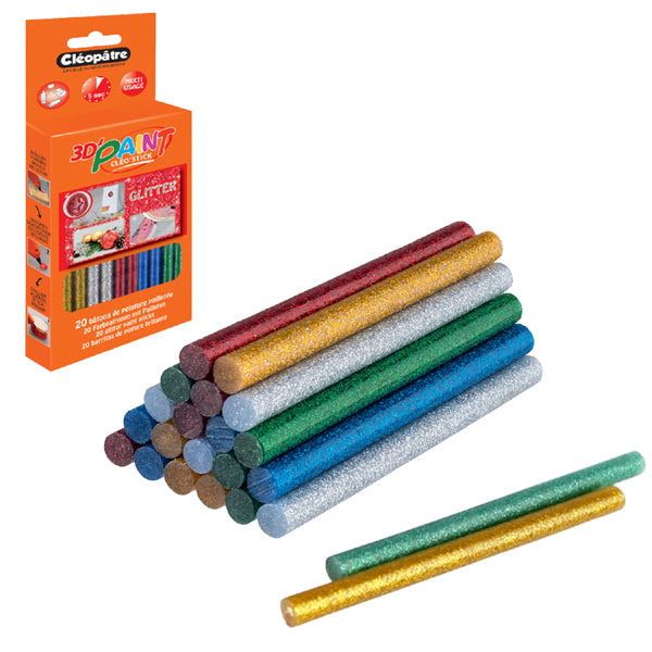Boîte de 20 bâtons de peinture pailletée Cléo'STICK 3D Paint