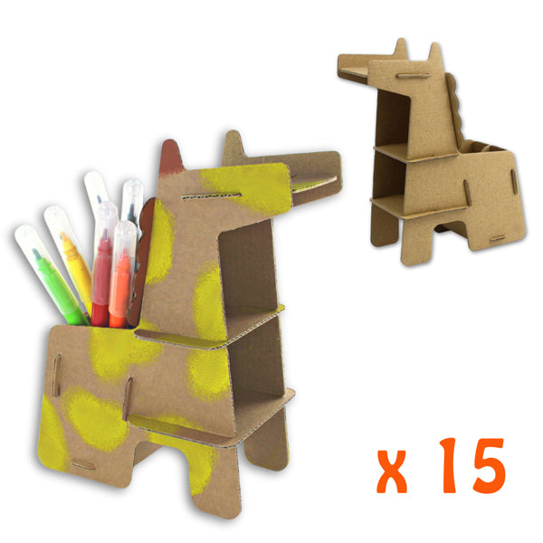 15 pots à crayons girafe en carton kraft à monter et à décorer
