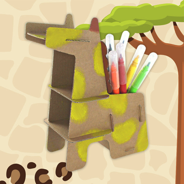 15 pots à crayons girafe en carton kraft à monter et à décorer