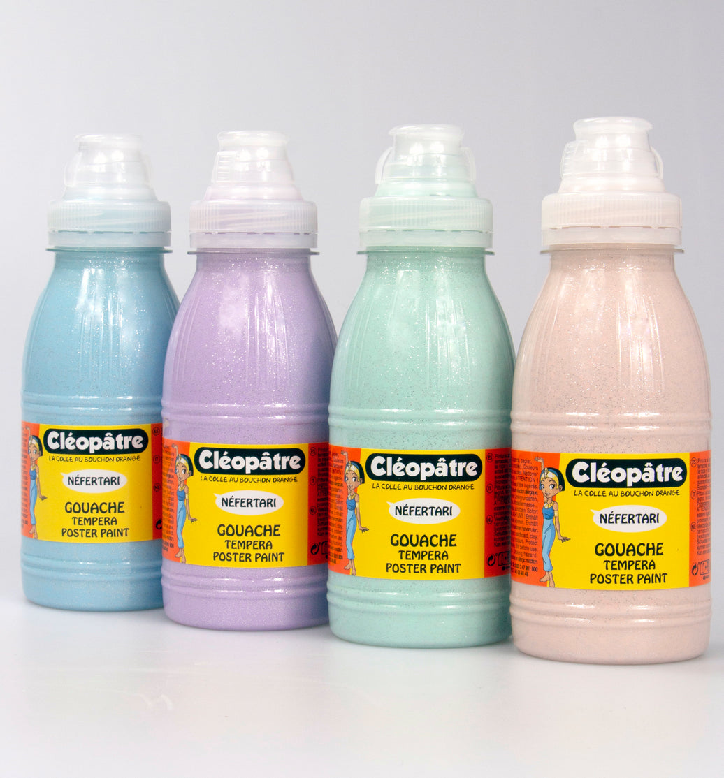 Lot de 4 Peintures Pailletée Pastel 250 ml (Pêche, Lavande, Azur, Amande)