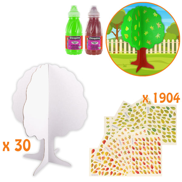 Lot créatif 4 Saisons de 30 arbres en carton + 1904 gommettes feuilles d'arbres + 2 flacons de peinture acrylique