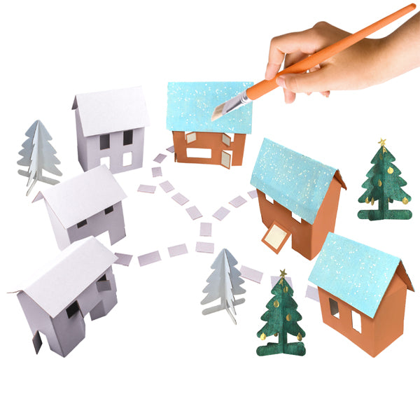 6 maisons + 4 sapins à décorer