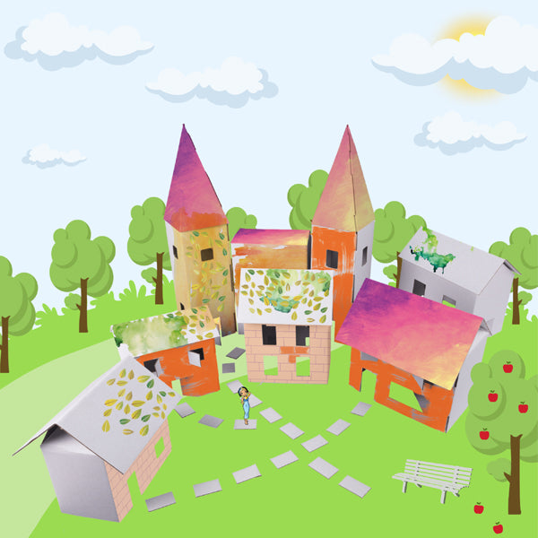 Village en carton blanc à décorer 80*80cm