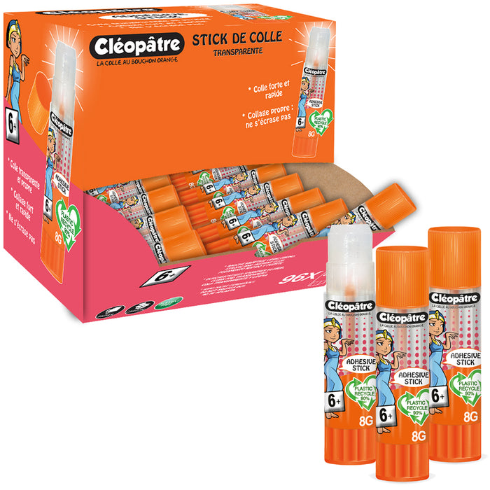 Boîte de 96 bâtons de colle TRANSPARENTE "Cléostick" Adhésive en 8g