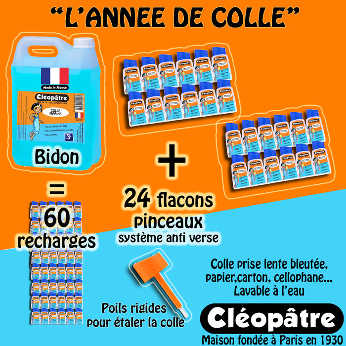 Schoolpack : 24 flacons pinceaux 80ml + bidon de 5kg colle Marine