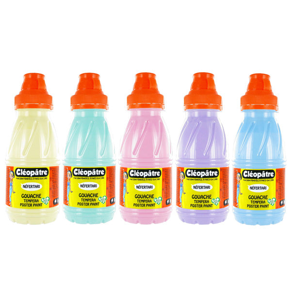 Lot de 5 flacons de Gouache Néfertari Pastel 250ml : Blé, Amande, Pêche, Lavande et Azur
